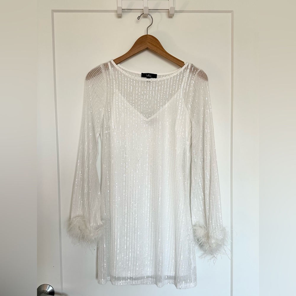 Lulus Marvelous Energy White Sequin Mesh Long Sleeve Mini Dress